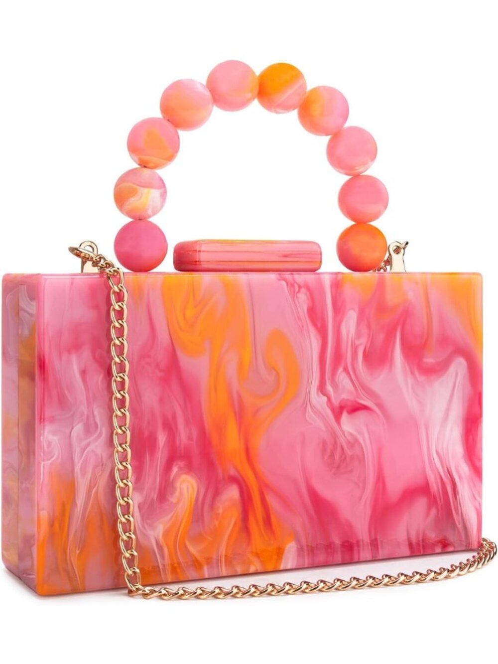 Chic Marbled Acrylic Evening Clutch Bag with Pearl Chain for Weddings & Parties